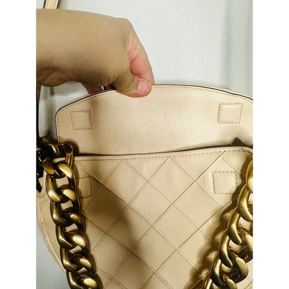 TORY BURCH Neutral White Leather Gold Chain Link Handle Shoulder Strap Bag Purse - Picture 9 of 10